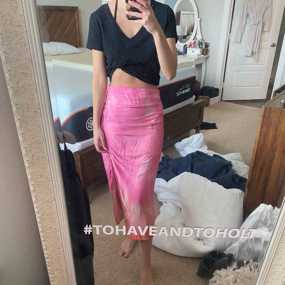 ZARA HOT PINK BARBIE SILKY RUCHE MIDI SKIRT SIZE XS - Picture 6 of 11